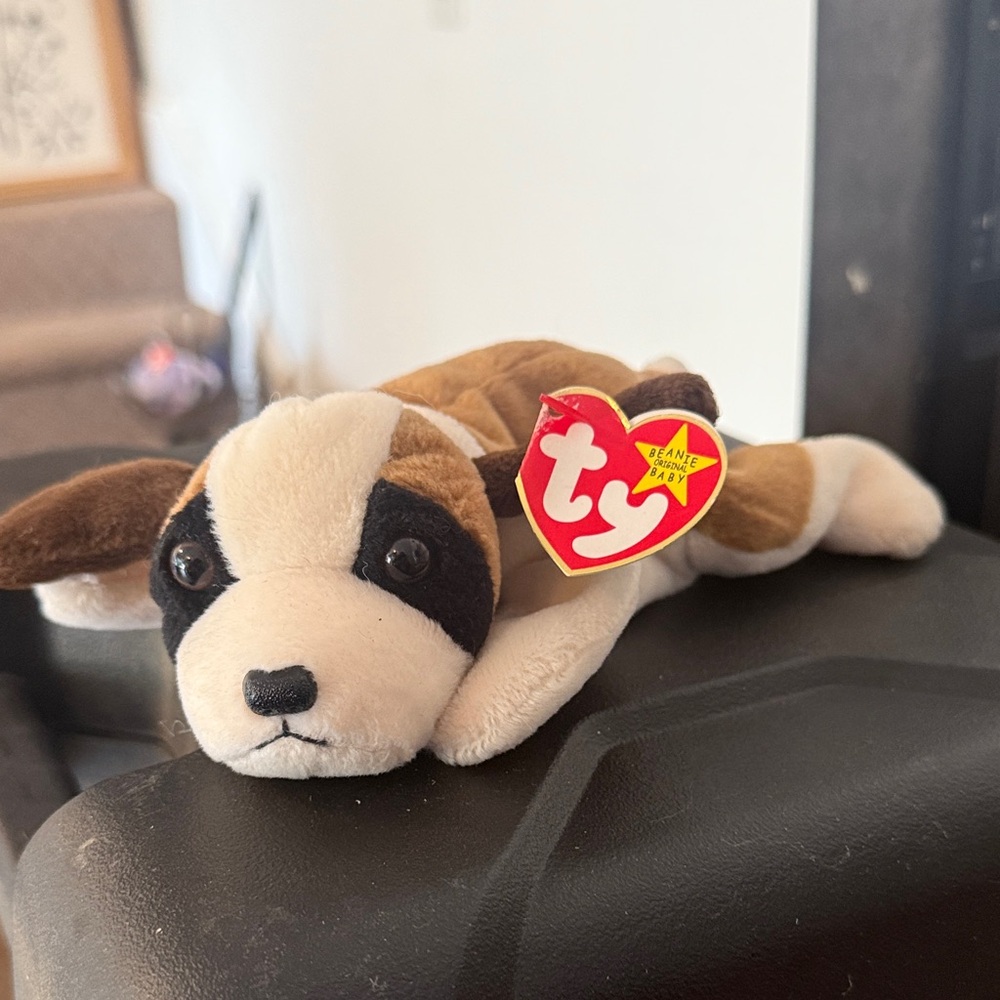 Ty Plush Puppy in Brown, Black, and White